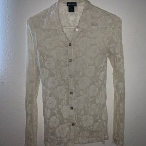 Sheer Lace Women’s Button Up Blouse